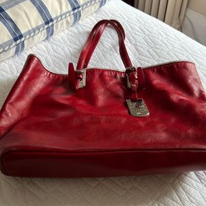 Longchamp red leather carryall